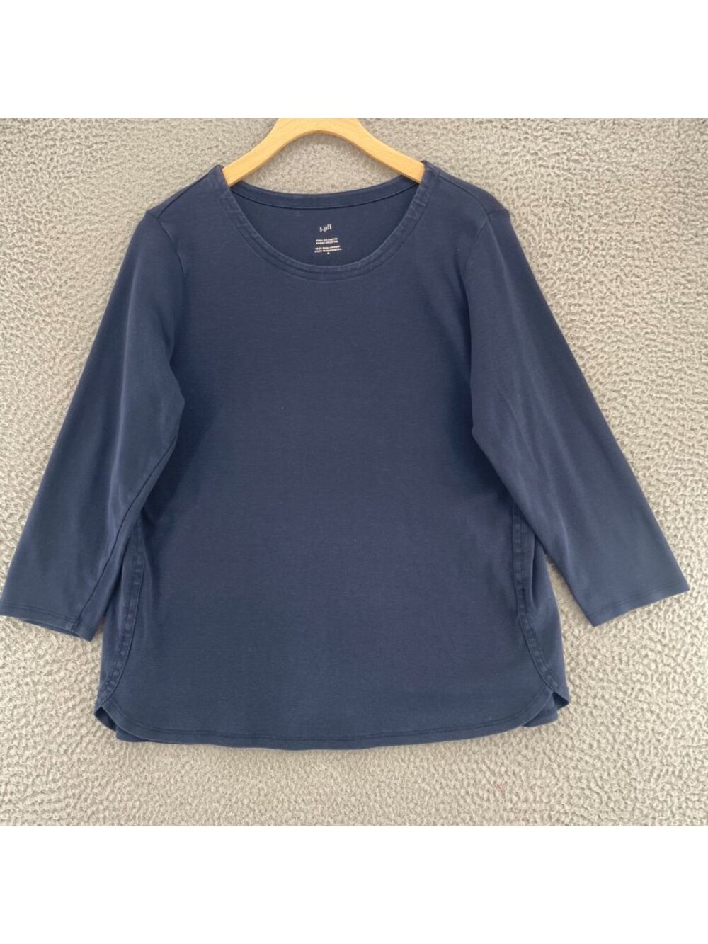 J Jill Top Womens Medium Navy Pima Cotton 3/4 Sleeve Scoop Neck Tee Stretch Knit - Picture 1 of 10